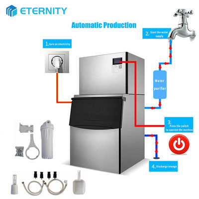 वाणिज्यिक आइस क्यूब आइस मशीनों का दैनिक उत्पादन 900 किलोग्राम है जिनका उपयोग खानपान उद्योग, होटल, बार, परिवहन में किया जाता है।